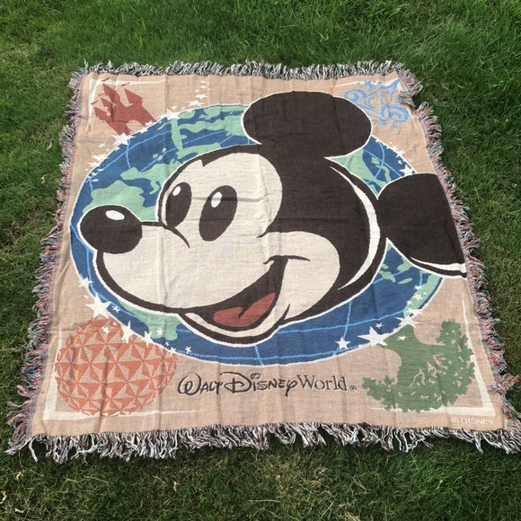 Vintage MICKEY MOUSE Woven Throw Blanket MAGIC KINGDOM Made in USA in Bag NEW